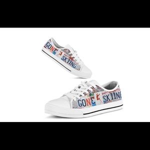 Gone Skiing license plate low top sneakers